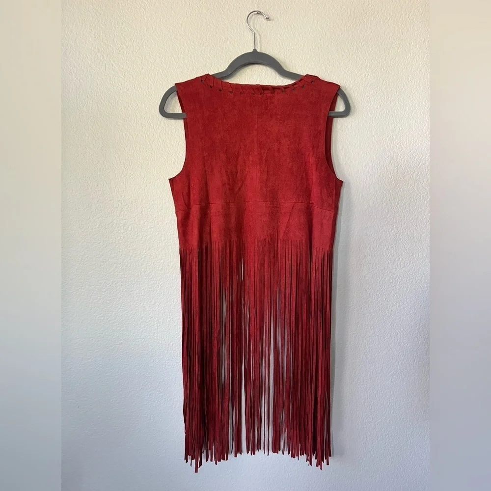 Angie Fringe Woven Western Vest in Red Oxide Womens Size S NWOT